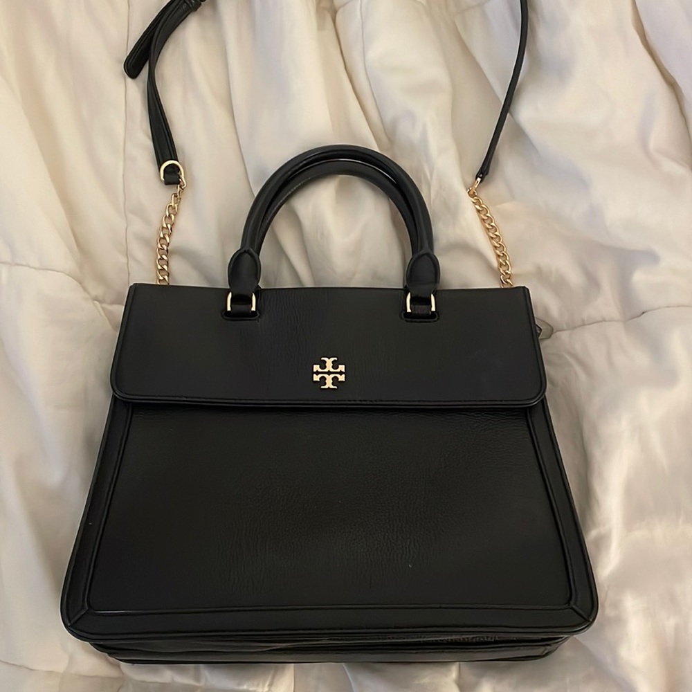 TORY BURCH black bride case styled leather handbag